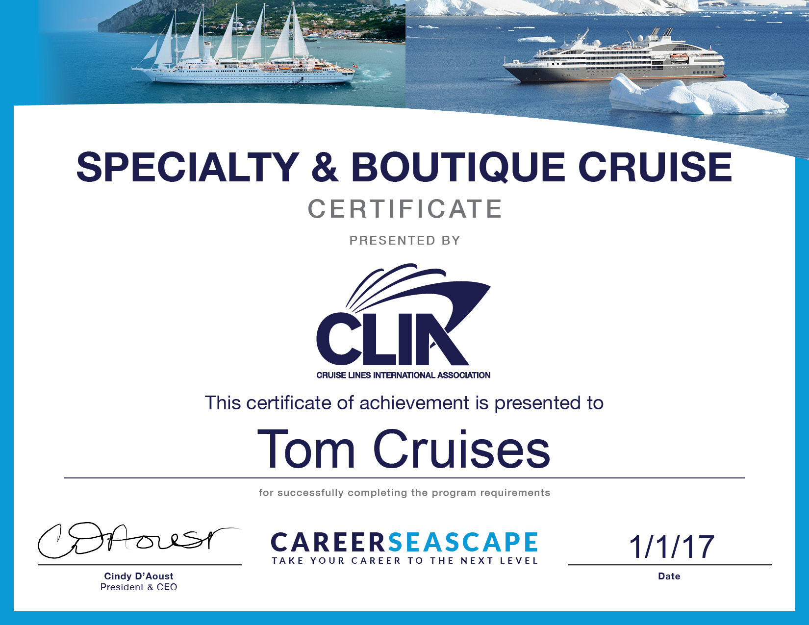 Specialty & Boutique Cruise Certificate